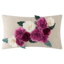 KINGROSE 3D Flower Accent Throw Pillow Cover Handmade Pillow Case Decorative Rectangular Cushion Cover Sofa Couch Bed Living Room Home 14 x 24 Inches Rose Red