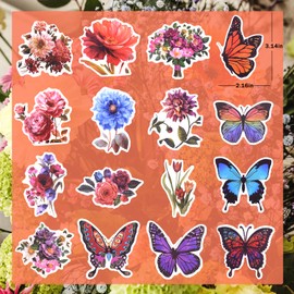 100 Pcs Cute Flower Stickers, Water Bottle Stickers for Waterproof, Beautiful Floral and Butterfly Aesthetic Vinyl Laptop Stickers Pack Gifts for Adults Teens Girls Teacher