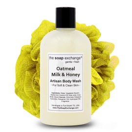 The Soap Exchange Body Wash - Oatmeal, Milk & Honey Scent - Hand Crafted 12 fl oz / 354 ml Natural Artisan Liquid Soap for Hand, Face & Body, Shower Gel, Cleanse, Moisturize, Protect. Made in USA.
