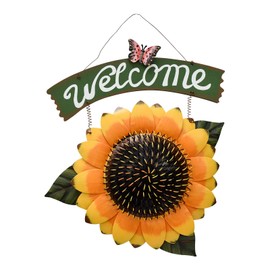 Metal Sunflower Welcome Sign Rustic Wall Hanging Plaque Sign Flower Decor Garden Hanging Welcome Sign Home Porch Door Decoration (Sunflower with butterfly)