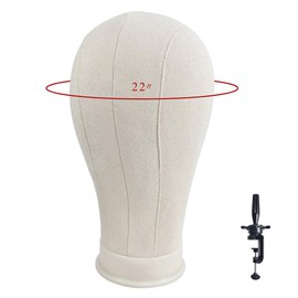 Ba Sha 22" Cork Canvas Block Head Mannequin Head Wig Display Styling Head With Mount Hole (Table Clamp Included)
