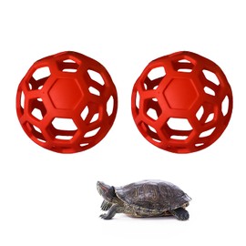 MEISH 2Pcs Tortoise Treat Ball Vegetable Dispenser Hay Feeder Ball Feeding Grass Ball Toy for Tortoise Rabbit Guinea Pig(Red)