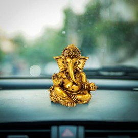 TIED RIBBONS Ganesh Statue for Car Dashboard | Resin, Golden | 3.2 inch | Ganesha Idol for Home, Office, Desk, Pooja | Baby Ganesha Statues | Ganesha Festival Decoration | Indian God Idol Return Gifts