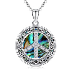 Peace Sign Necklace 925 Sterling Silver Abalone Shell Peace Necklace Hippie Peace Sign Jewelry Gifts for Women Peace Lover
