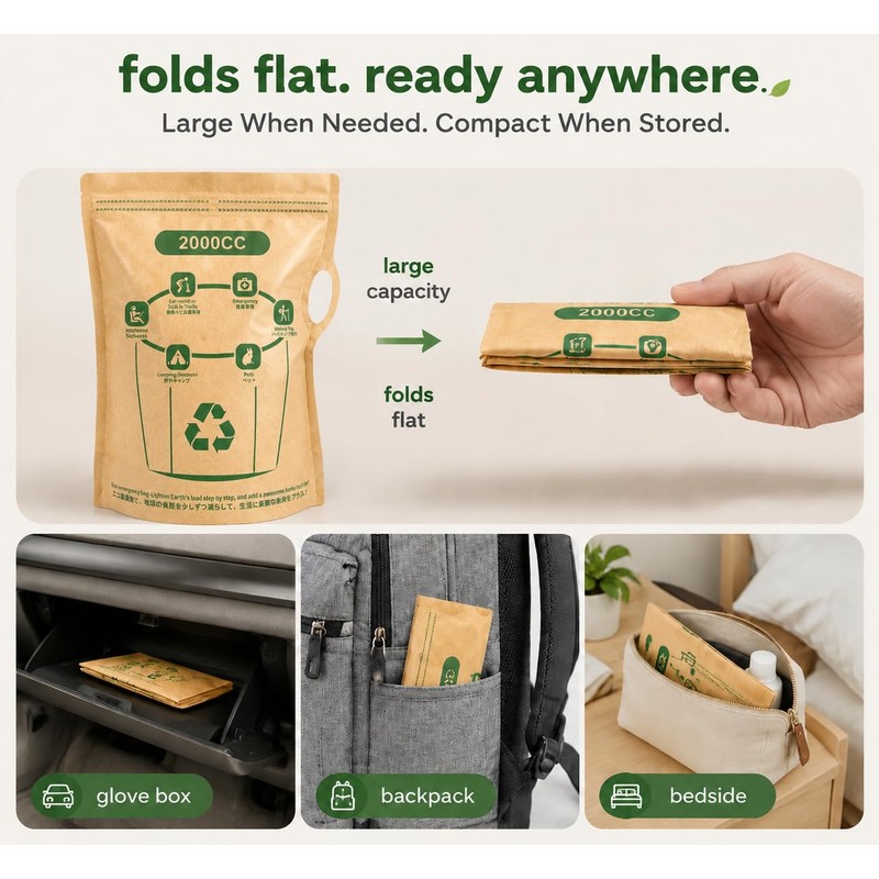 Disposable Vomit Bags, 2000cc Dual-Zip Kraft Paper, 6 Pack
