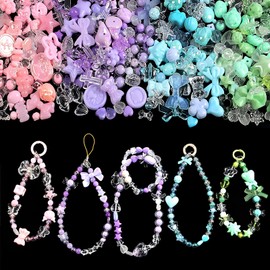 Cute Assorted Beads for Jewelry Making, 270-300 Pcs Acrylic Beads for Bracelets Making Flower Bowknot Bead Bulk DIY Jewelry Making Bracelet Necklaces Phone Lanyard Chains(6 Colors)