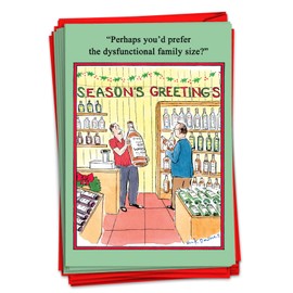 NobleWorks - 12 Hilarious Christmas Greeting Cards - Funny Boxed Cartoon Notecards, Adult Holiday Humor (1 Design, 12 Cards) - Disfunctional Family B5780