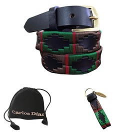 Carlos Diaz Boys Girls Kids Childrens Premium Unisex Brown Leather Embroidered Designer Polo Belt