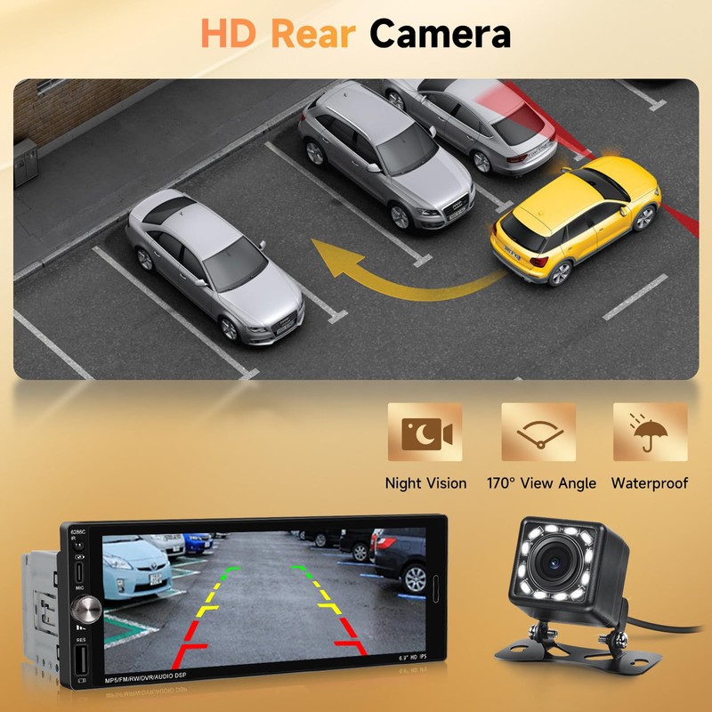 Single Din Car Stereo Compatible with Carplay Android Auto, METEESER