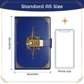 Amythe Notizbuch A5 Vintage Leder Journal mit Zahlenschloss, 100 Blatt / 200 Seiten Liniert Papier, Geschenke für Teenager Jungen Mädchen, Blau