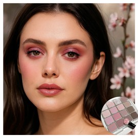 16-Color Matte & Glitter Eyeshadow Palette – Pink & Brown Smokey Tones – Long Lasting Blendable Pressed Powder Waterproof Eye Shadow Makeup Gift for Women（01）