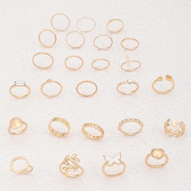 TACBSP 25 Pcs Gold Vintage Knuckle Rings Set for Women Boho Dainty Stackable Midi Finger Rings Diamond Snake Butterfly Signet Fashion Ring Pack Jewelry Gifts(25 piece set)