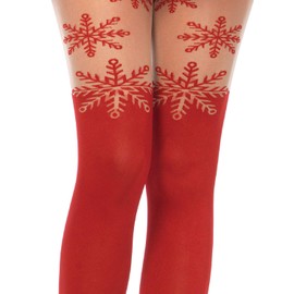 Leg Avenue Women's Christmas Holiday Spandex Tights, Red Snow, One Size
