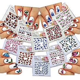 Nail Art Water Slide Tattoo Stickers Decals Flowers Butterflies Birds 10 - Pack/IM-III-I/