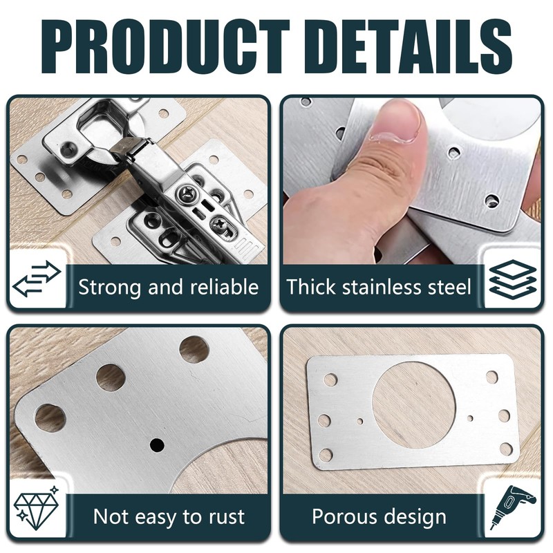 Cabinet Hinge Repair Plate, 8 Pcs Stainless Steel Hinge Repair