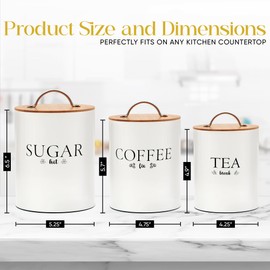 D'Lifeful Farmhouse Airtight Canister Sets for Kitchen Counter, Decorative Canisters, Coffee Tea Sugar Container Rustic Farmhouse Canisters Jar (Off White, Set of 3)