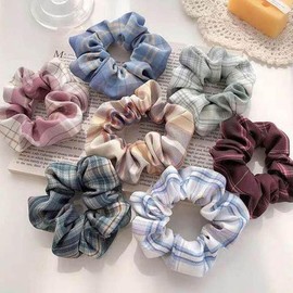 Hair scrunchies, oversized scrunchies, buns, checkered hair ties / 헤어 곱창머리끈 왕곱창밴드 똥머리 체크 머리끈