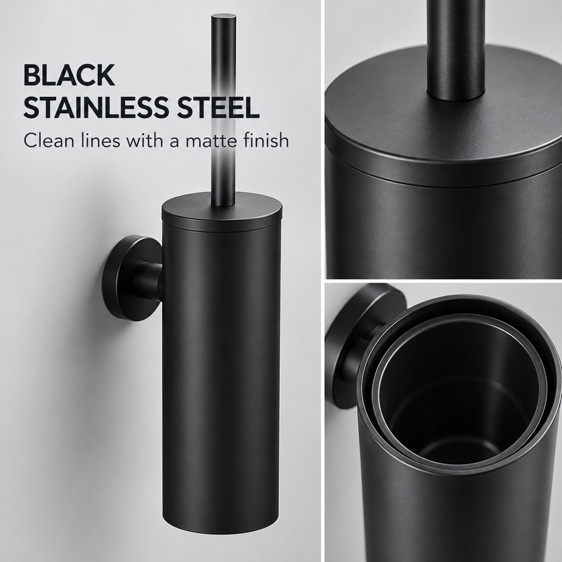 FALANGSHI FR07 Stainless Steel Toilet Brush and Holder Set, Brushed