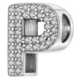MULA 925 Sterling Silver Charms for Bracelets and Necklaces A-Z Alphabet Beads Dangle Pendants with 5A Cubic Zirconia Jewelry for Women Family