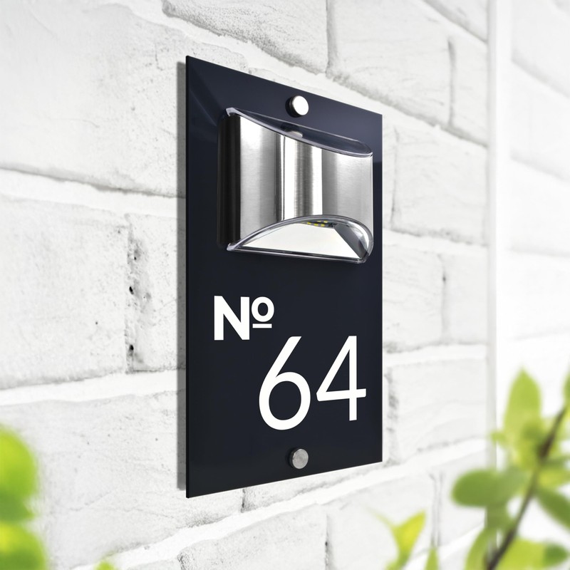 Custom Signs Solar Illuminated Modern Anthracite House Number Sign 24cm