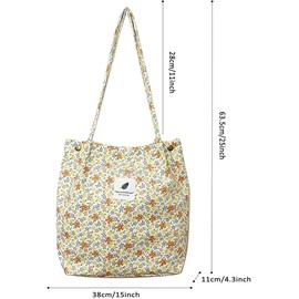 CCAIPU Shoulder Bags for Women- Shopping Bag Made of Corduroy, Shopping bag for women, fashionable, environmentally friendly shopping bag for fashionable shoppers (Small flower)