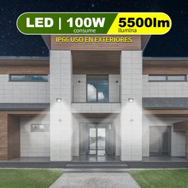 100W Reflector Led Exteriores Lampara Para Exterior, Iluminación Equivalente a 1000W，Luz Exterior IP 66, Iluminación 5500 LM, 6500K Luz Blanco Lámpara Suburbana Jardin Patio Plazas Estadio(AC85-145V)