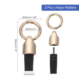 MECCANIXITY Car Key Chain Detachable Leather Keychain, Spring Keyring O Rings Clip Buckle Small Leather Key Fob Holder (Gold/Black, Pack of 2)