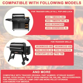 BAC642 P.A.L. Pop-and-Lock Storage Bin Accessories for Traeger Timberline,Ironwood XL,Flatrock Grill,Smoker Pellet Storage & 3 Hooks for Ironwood 885 650, Pro 22/34 Series, Z-Grills,Pit Boss,Camp Chef
