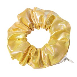 Otyou 4 Pack PU Leather or Cloth Pocket Scrunchies with Zipper Stash Scrunchy Hair Ties Hide Jewelry Keys Purse Hair Scrunchies for Girls Cheer Scrunchy Bobbles Elastic Hair Bands Ties Hair Accessories Metallic Wrist Band Party Festivals Cosplay Show for Women Girls (Gold PU Leather)