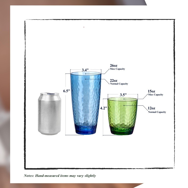 MIYOPESI 26oz Colorful Acrylic Glasses Drinkware (Set of 8), Hammered-stria