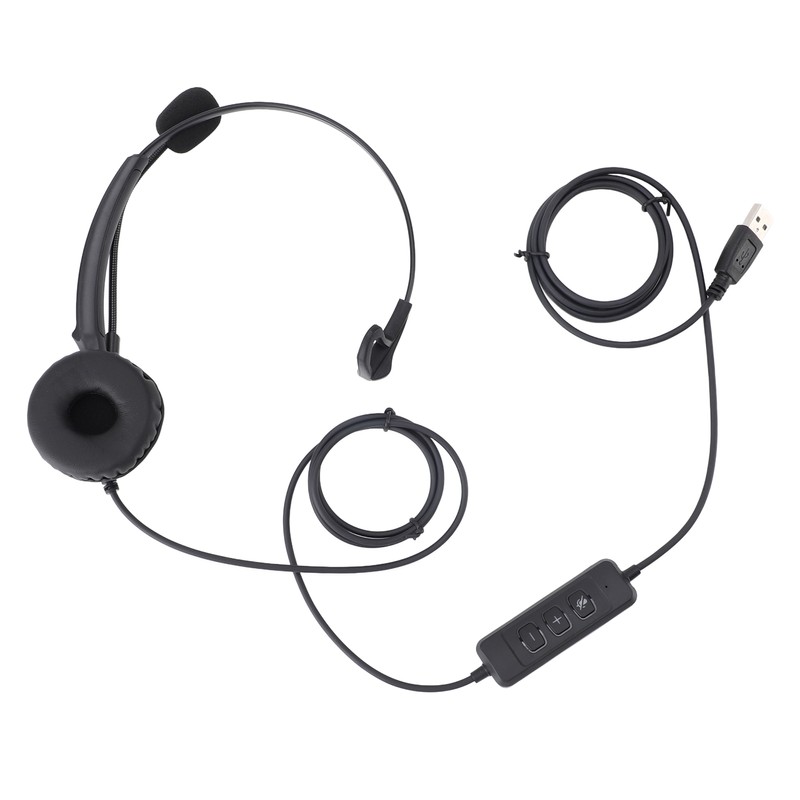 Telephone Headset with Noise Cancelling Microphone Black USB Corded Single