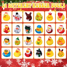 Advent Calendar 2024 Christmas Duck Rubber Children 24 Days Rubber Ducks Squeaky Ducks Water Toy Boys Girls Countdown Gift Toy Bath Toy Decoration (Yellow)