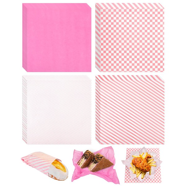100 Pcs 12 x 12 Inch Pink Waxed Deli Paper