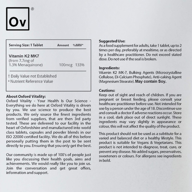 Vitamin K2 (Mk-7) Tablets | 100 mcg | 500 Tablets