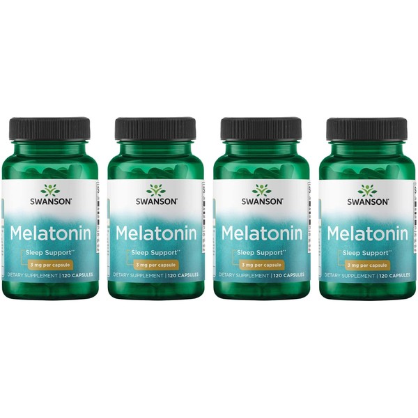 Swanson Melatonin - Herbal Supplement - Sleep and Relaxation - (120 Capsules, 3mg Each) 4 Pack