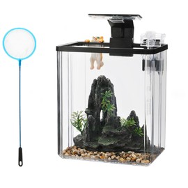 Fish Tank Aquarium, Smart Aquarium Starter Kits with Filter LED Light Silent Water Pump, Self Cleaning System High-Transparency Glass Decorate Water Plants and Sand