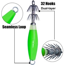 Luminous Squid Hook Jig Lures Saltwater, 10pcs Fluorescent Squid Lure with Multineedles Cuttlefish Sleeve Fishing Baits Octopus Squid Jigs Glow in Dark