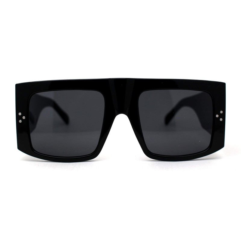 Retro Flat Top Unique Thick Temple Mobster Sunglasses All Black