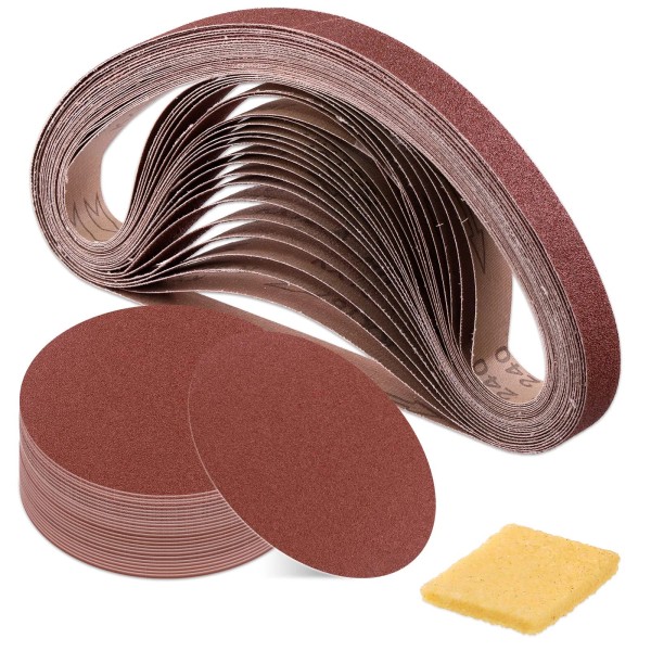 49Pcs Sanding Belts and Sanding Discs Set Including 24Pcs 1