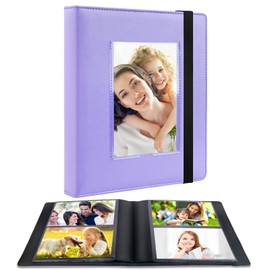 Photo Album 4x6 Photos PU Leather Cover Picture Book Black Inner Page with Front Window, Each 4x6 Photo Album Holds 136 Pictures, 4x6 Photo Book for Baby Wedding Family Children Anniversar (Purple)