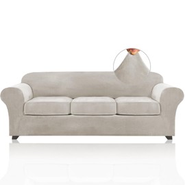 PrinceDeco 4 Pieces Couch Covers Extra Large Couch Covers for 3 Cushion Sofa Width Up to 105 Inch Thick Soft Furniture Slipcovers with 3 Individual Large Cushion Covers(X-Large,Oatmeal)