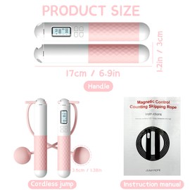 PICKONA Cordless Skipping Ropes for Adults - Ropeless Skipping Rope for Adults, Cordless Jump Rope With Counter, Portable Wireless Gravity Ball Skipping Rope for Women Men Adults Kids(Pink)