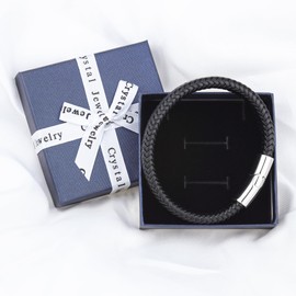 JUZICHEN Men's Leather and Stainless Steel Bracelet Braided Style Bracelets for Men, Men's Jewellery Gift for Men Dad Men, Leather Bracelet Black Brown Leather for Men, Stainless Steel, Stainless