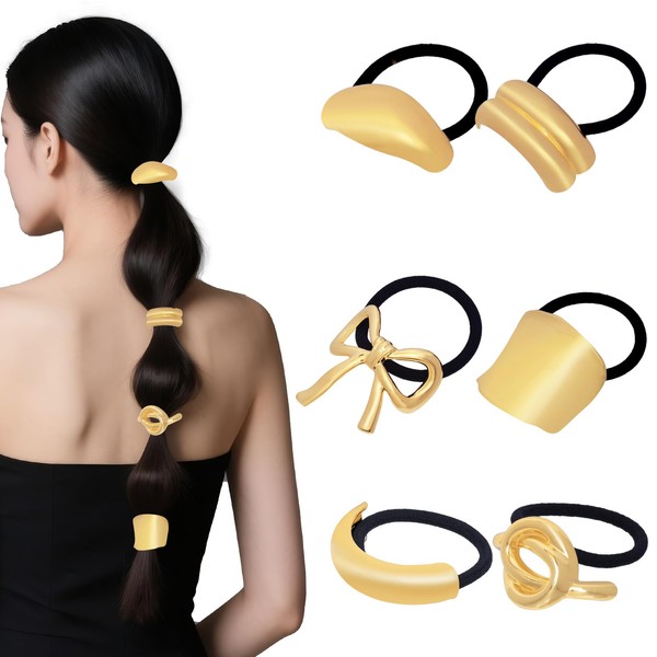 DXGSHSA 6PCS Gold Hair Ties for Women, Metal Hair Tie