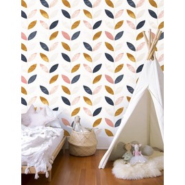 HAOKHOME 93017-1 Peel and Stick Wallpaper Boho Removable White/Tan/Navy Vinyl Self Adhesive Nursery Wallpaper for Girls Bedroom Decor 17.7in x 363in