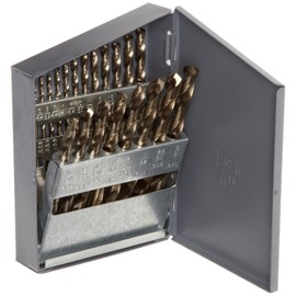 Chicago Latrobe - 69887 1V713 550 Series Cobalt Steel Jobber Length Drill Bit Set With Metal Case, Gold Oxide Finish, 135 Degree Split Point, Inch, 21-piece, 1/16" - 3/8" in 1/64" increments