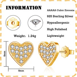 Deyanse Silver Stud Earrings for Women, 925 Sterling Silver Star Moon Heart Stud Earrings, Hypoallergenic Flat Stud Earrings with Zirconia, Small 8 mm Sleeping Cartilage Stud Earrings with Gift Box,