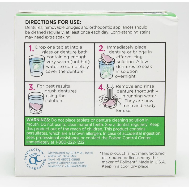 Quality Choice Denture Cleanser Overnight Whitening 40 Tablets Each (6