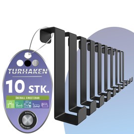 4happy Door Hooks for Hanging, Set of 10, Colour: Black, Rustproof, Dimensionally Stable Hooks for Hanging as Single Coat Hooks Door or as Door Hook Rack, Door Coat Rack