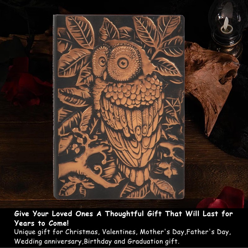 Millya Faux Leather Hardcover Notebook Owl Pattern Embossed Travel Journal